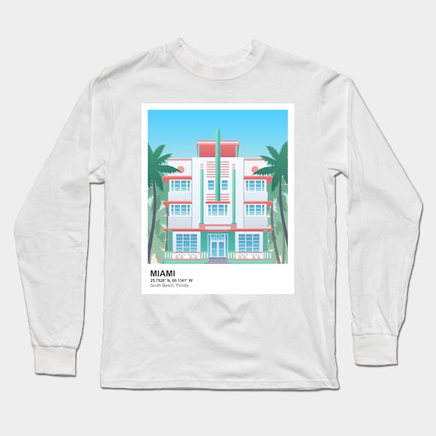 Miami, Florida - South Beach Art Deco Long Sleeve T-Shirt by typelab